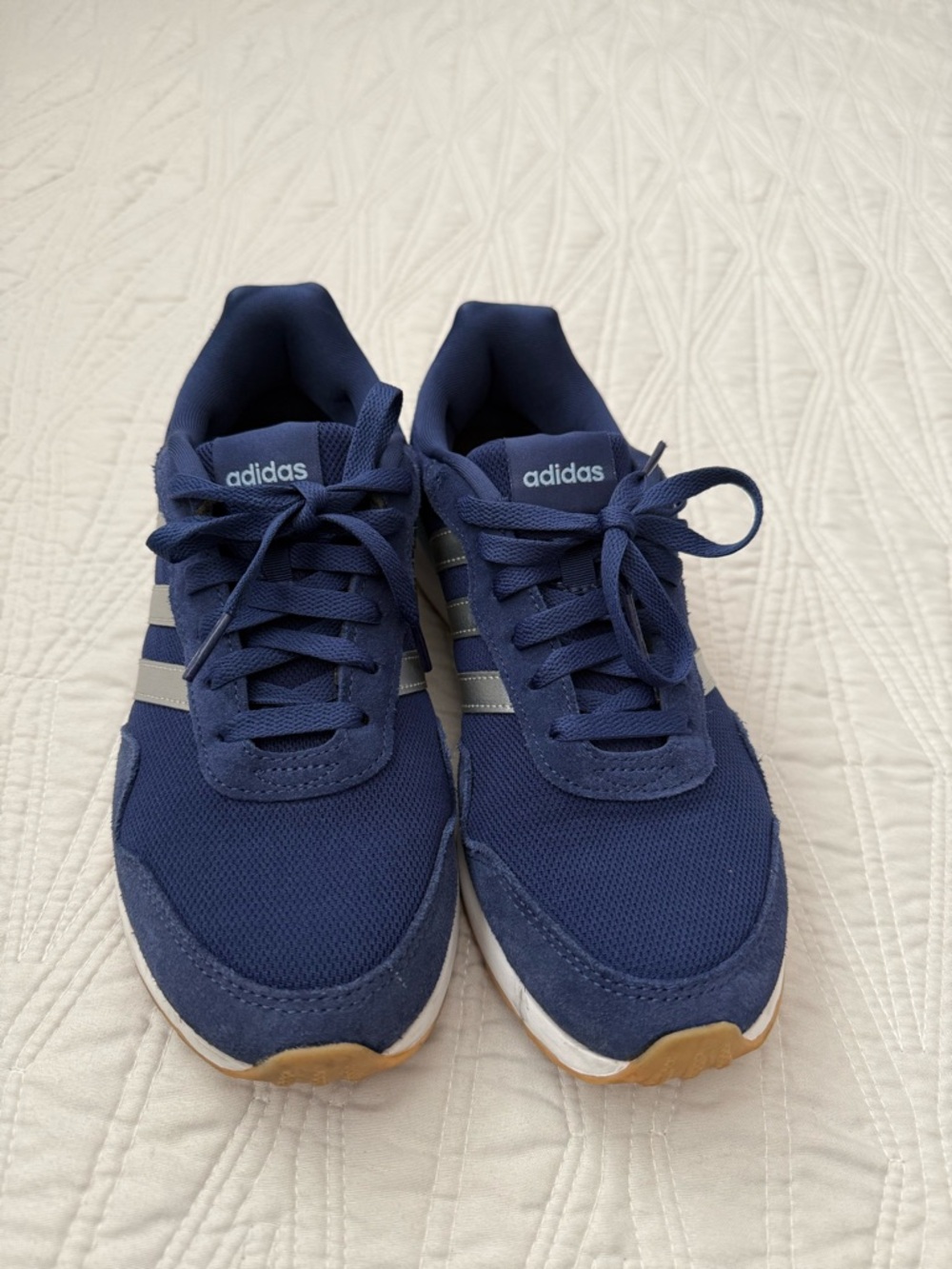 ADIDAS Navy Blue Lace-Up Sneakers with Silver Stripes